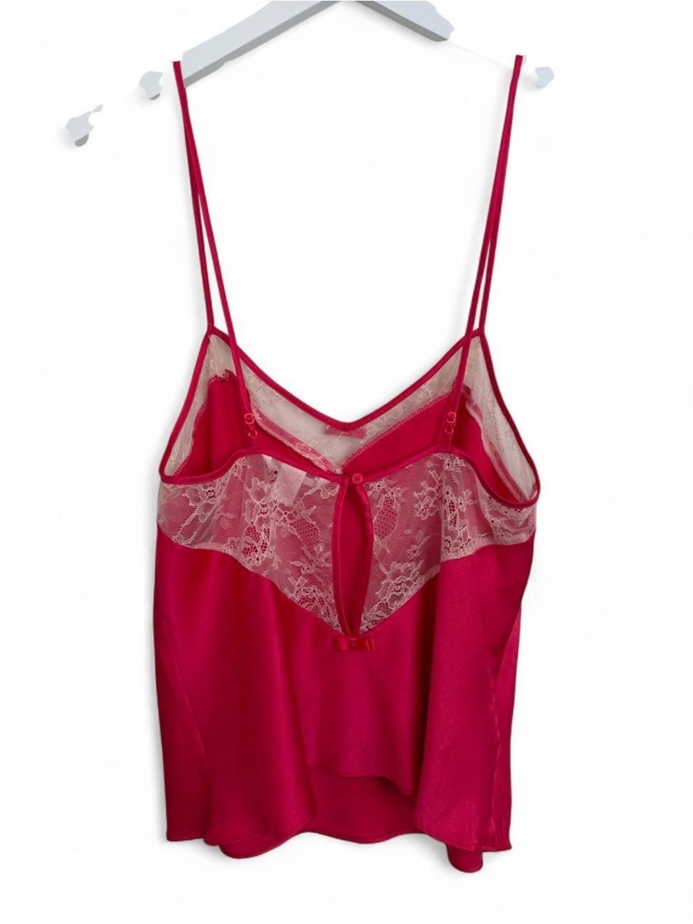 Vintage Victoria's Secret red satin slip top with lace trim Size S